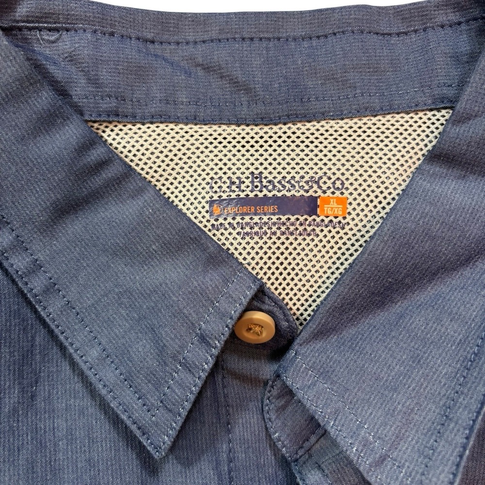 G H Bass Fishing Shirt Sz XL Blue Rod Holder Utility Pockets Short Sleeve Vented - Picture 6 of 9